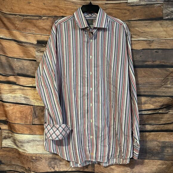 Thomas Dean Men's XXL Multicolor Striped Button Up Shirt Long Sleeve Flip Cuff - Picture 1 of 7